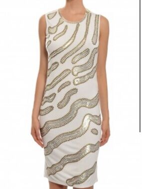 bcbg max azria white sequin dress NWOT BCBG Max Azria Silver White Sequin Party Dress Size Small S